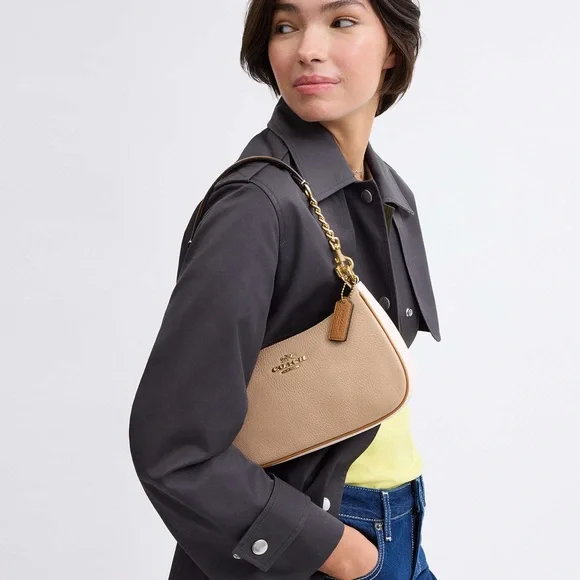 COACH Leather Teri Shoulder Bag In Colorblock CA173 Taupe Multi NWT